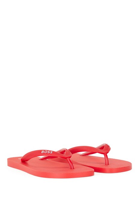 Branded flip-flops with structured straps, Red