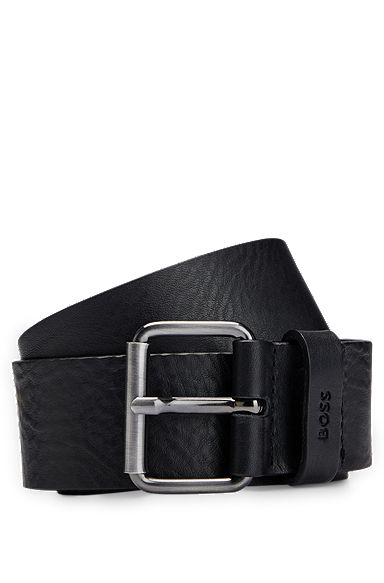 Cinturón de piel italiana con herrajes de efecto metal pesado , Negro