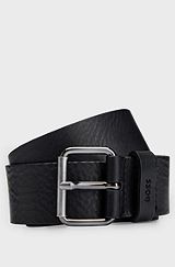 Italian-leather belt with gunmetal-effect hardware , Black