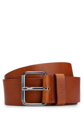 BOSS - Italian-leather belt with gunmetal-effect hardware
