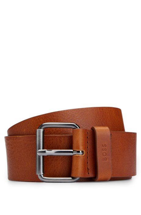 Italian-leather belt with gunmetal-effect hardware , Brown