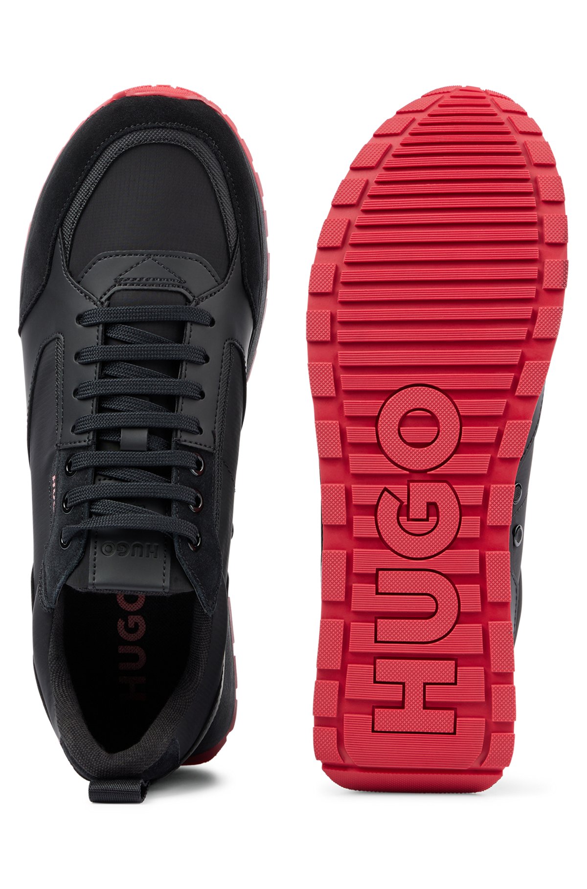 Retro-inspired trainers with suede and mesh, Black