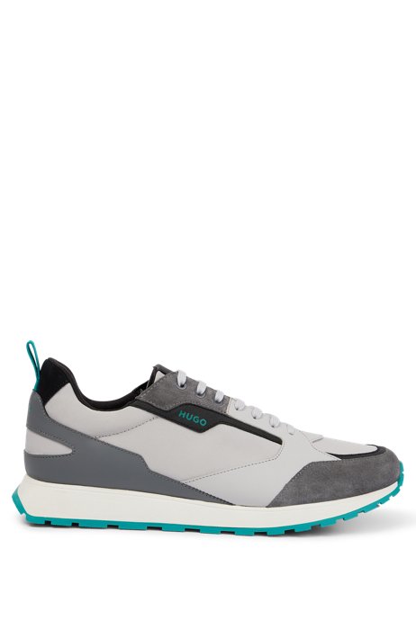 Retro-inspired trainers with suede and mesh, Light Grey