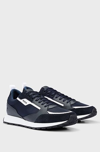 Retro-inspired trainers with suede and mesh, Dark Blue