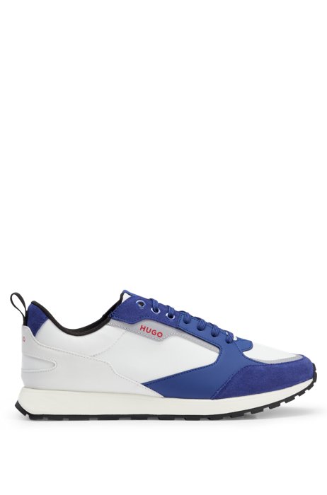 Retro-inspired trainers with suede and mesh, White/Dark Blue