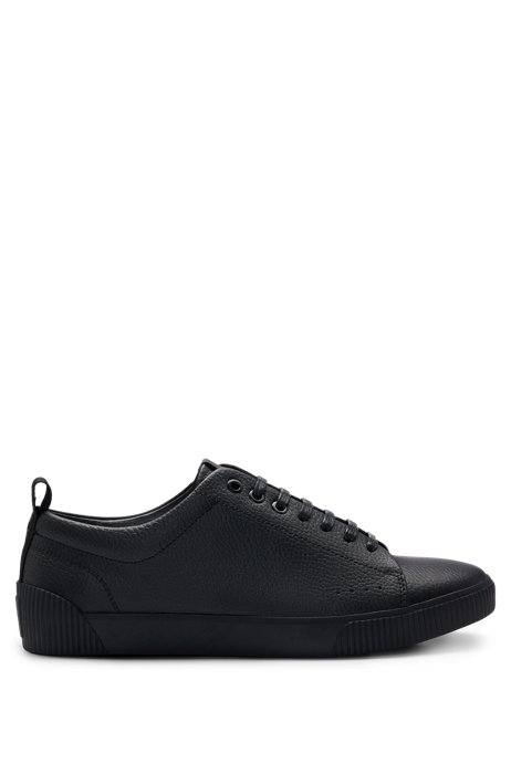 Grained-leather low-top trainers with logo tape, Black