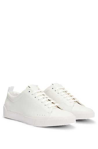 Grained-leather low-top trainers with logo tape, White