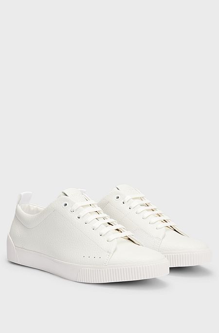 Grained-leather low-top trainers with logo tape, White