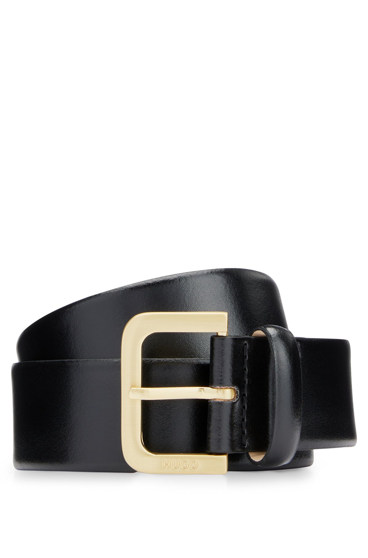 Italian-leather belt with engraved pin buckle, Black
