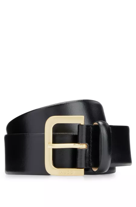 Italian-leather belt with engraved pin buckle