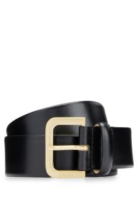 Italian-leather belt with engraved pin buckle, Black