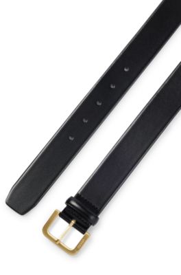 HUGO - Italian-leather belt with engraved pin buckle - Black
