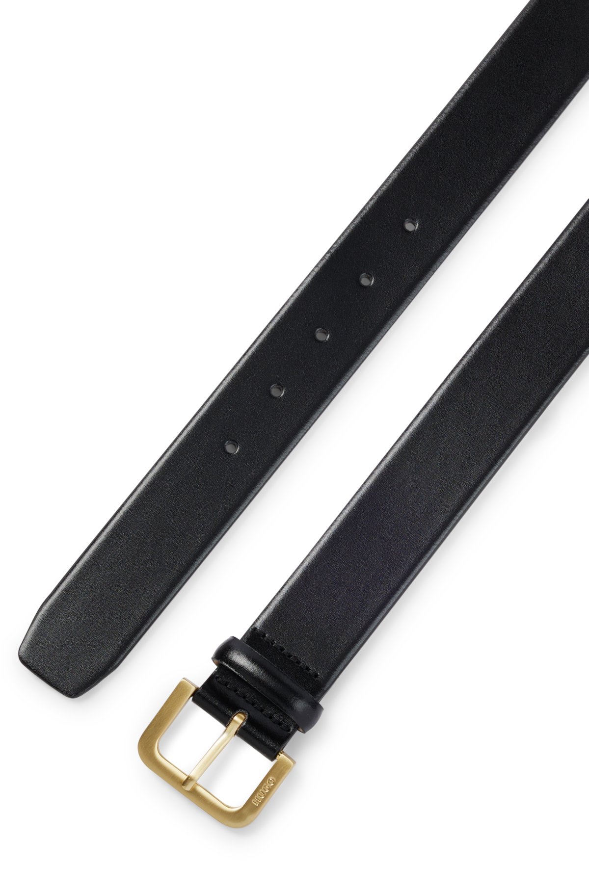 Italian-leather belt with engraved pin buckle, Black