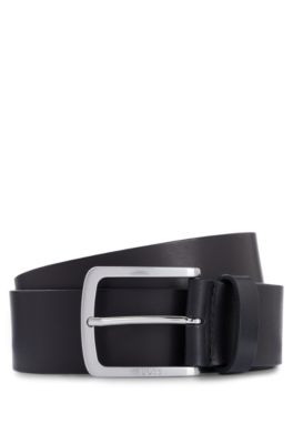 Hugo Boss Jor-v Italian-leather Belt With Logo-engraved Buckle Colou In Black