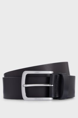 Italian-leather belt with logo-engraved buckle, Black