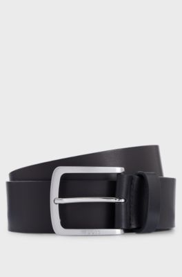 Italian-leather belt with logo-engraved buckle, Black