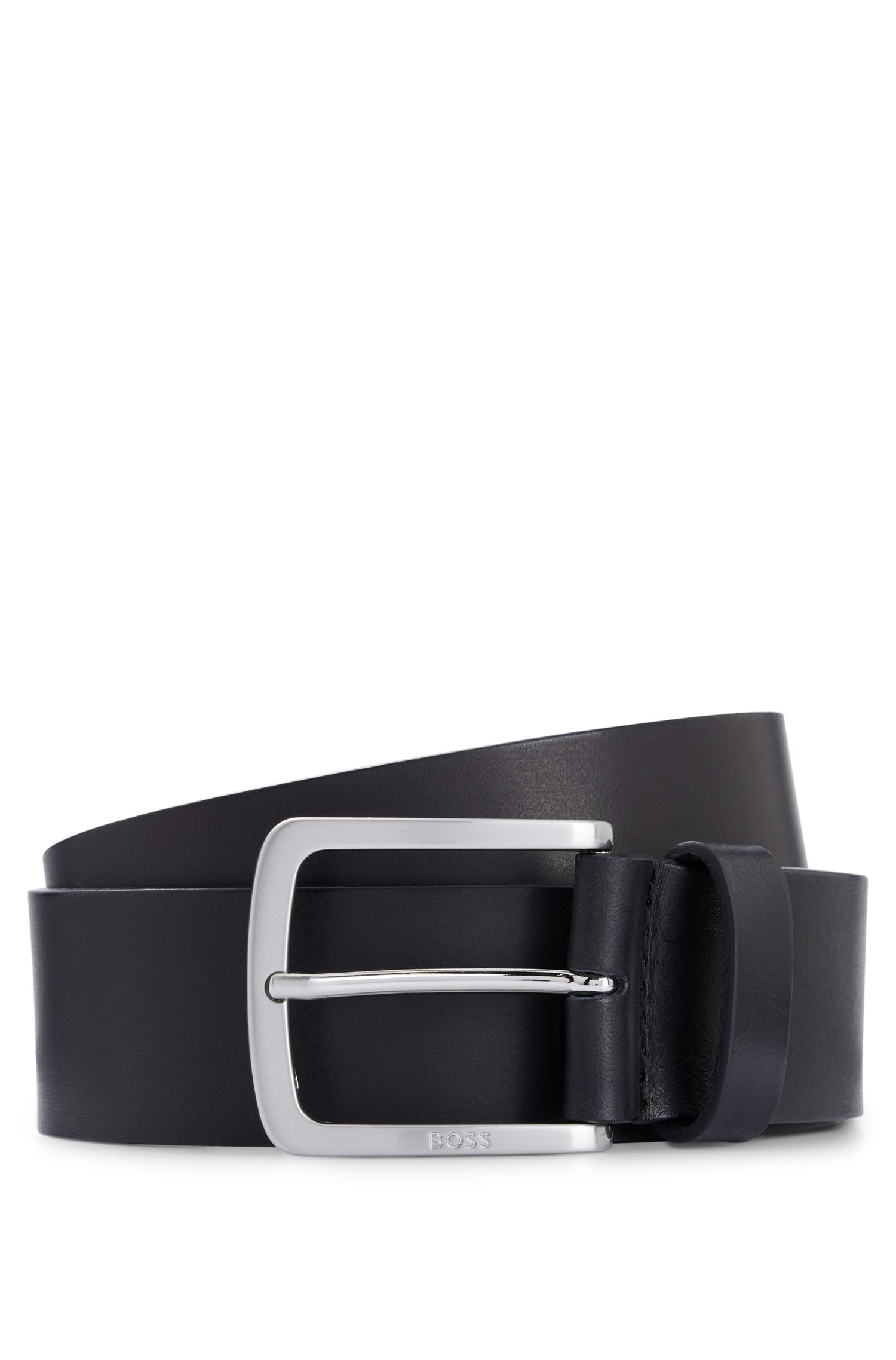 Boss Italian-leather belt with logo-engraved buckle skärp & hängslen herr
