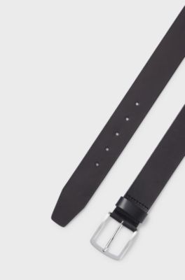Italian-leather belt with logo-engraved buckle, Black