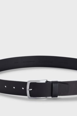 Italian-leather belt with logo-engraved buckle, Black