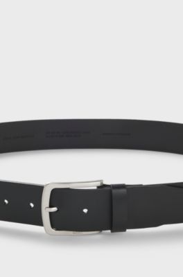 Italian-leather belt with logo-engraved buckle, Black
