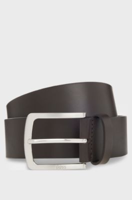 Italian-leather belt with logo-engraved buckle, Dark Brown