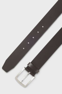 Italian-leather belt with logo-engraved buckle, Dark Brown