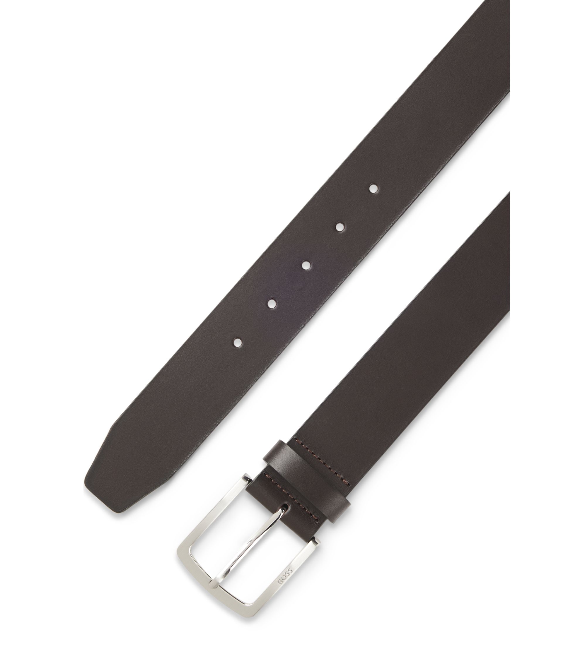 BOSS - Italian-leather belt with logo-engraved buckle - Dark Brown