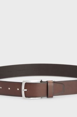 Italian-leather belt with logo-engraved buckle, Dark Brown