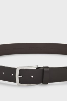 Italian-leather belt with logo-engraved buckle, Dark Brown