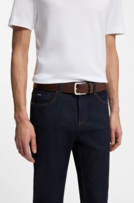 Italian-leather belt with logo-engraved buckle, Dark Brown