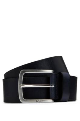 Hugo Boss Italian-leather Belt With Logo-engraved Buckle In Blue
