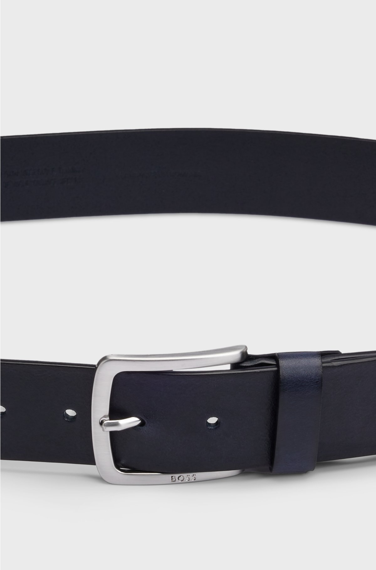 Italian-leather belt with logo-engraved buckle, Dark Blue