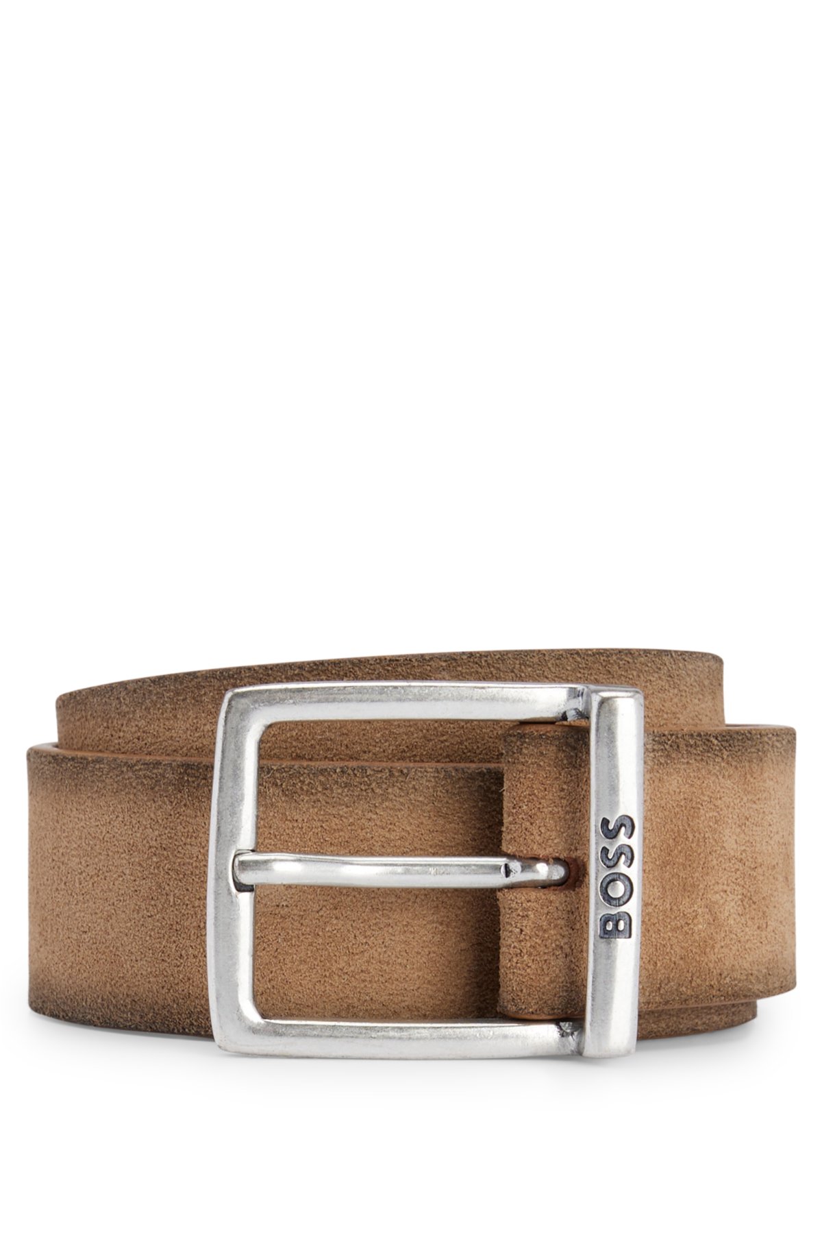 BOSS - Suede belt with and buckle squared logo engraved