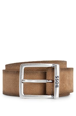 BOSS - Gürtel aus Veloursleder mit Logo-Gravur auf der eckigen Schließe | Anzuggürtel
