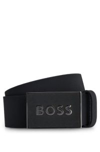 Cintura in pelle italiana con fibbia con placchetta con logo, Nero