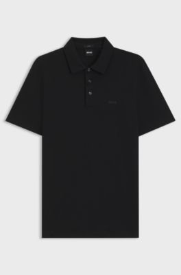 Slim-fit polo shirt in interlock cotton, Black