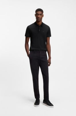 Polo Slim en coton interlock, Noir