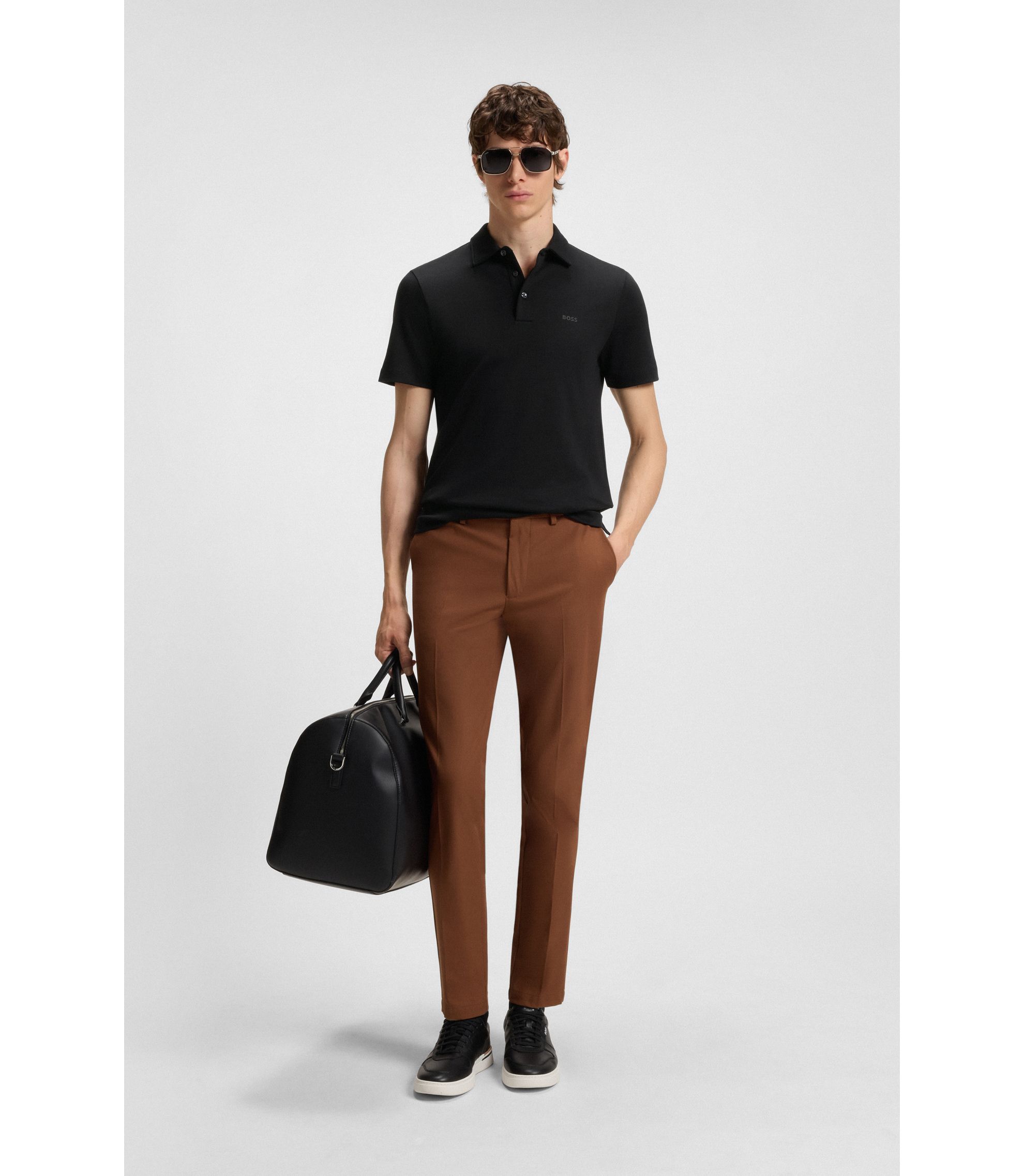 BOSS - スリムフィット ポロシャツ コットン ラバーライズドロゴ