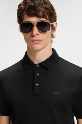 Slim-fit polo shirt in interlock cotton, Black