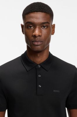 Slim-Fit Poloshirt aus Interlock-Baumwolle, Schwarz