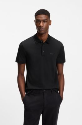 Polo Slim en coton interlock, Noir