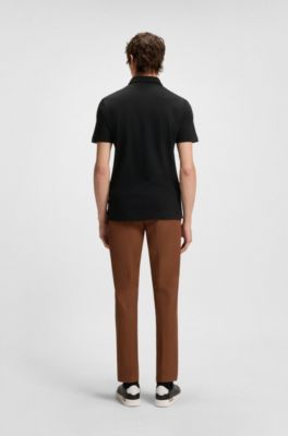 Slim-fit polo shirt in interlock cotton, Black