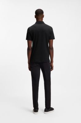 Polo Slim en coton interlock, Noir
