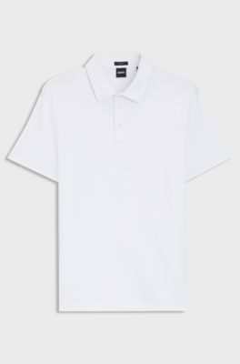 Slim fit-pik&eacute;tr&ouml;ja i interlockstickad bomull, Vit