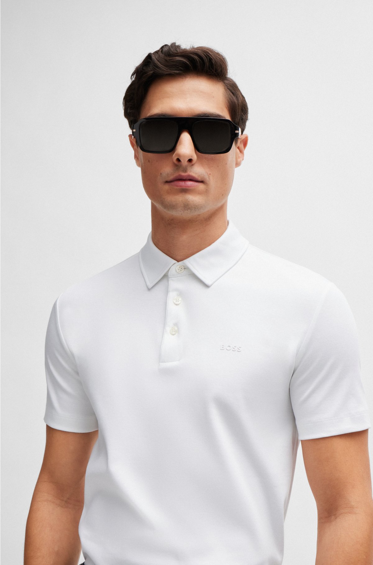 BOSS - Interlock-cotton slim-fit polo shirt with rubberised logo