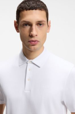 Slim fit-pik&eacute;tr&ouml;ja i interlockstickad bomull, Vit