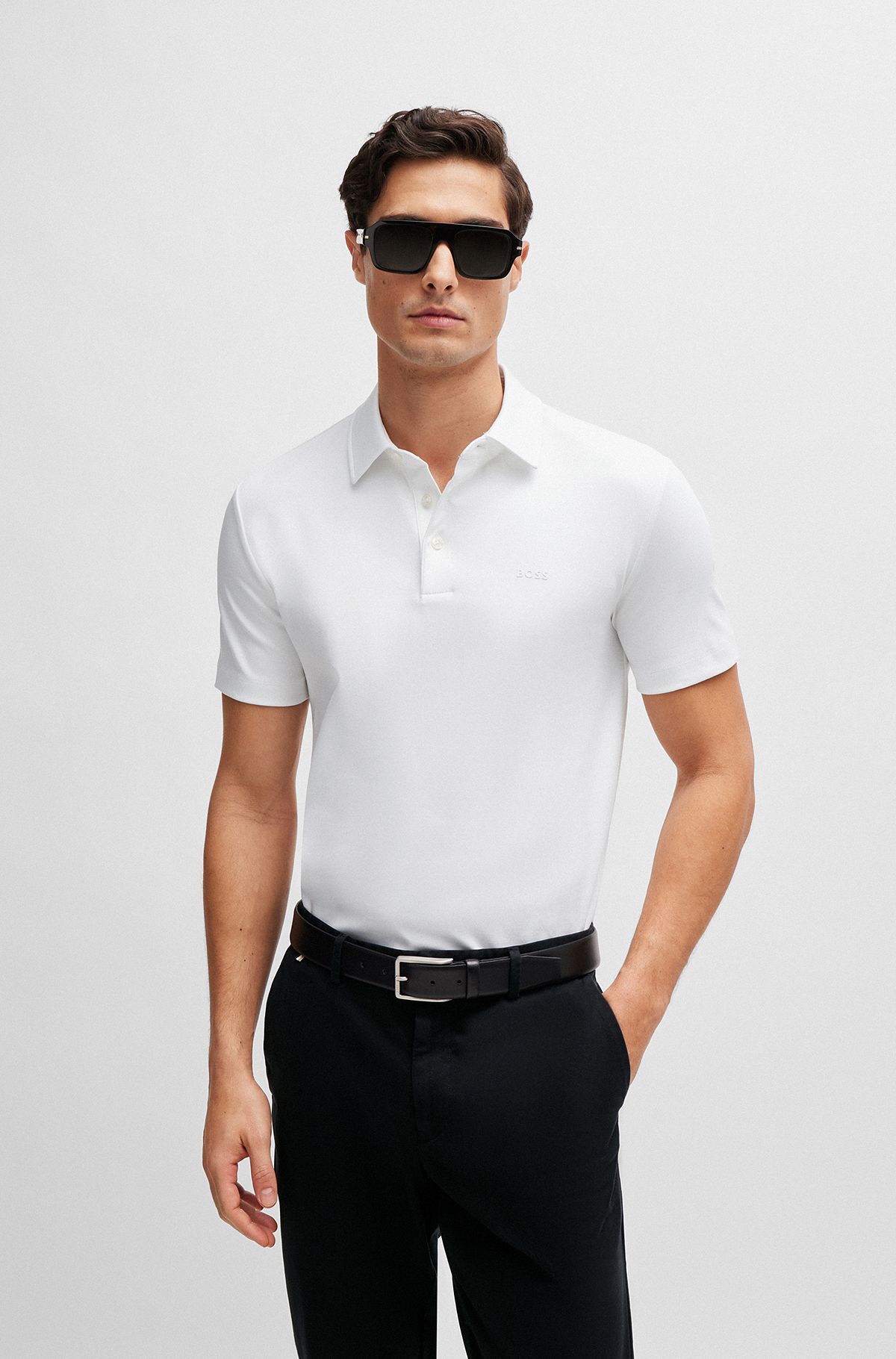 Slim-fit polo shirt with rubber-printed logo, White