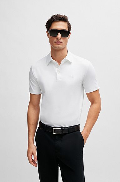 Interlock-cotton slim-fit polo shirt with rubberised logo, White