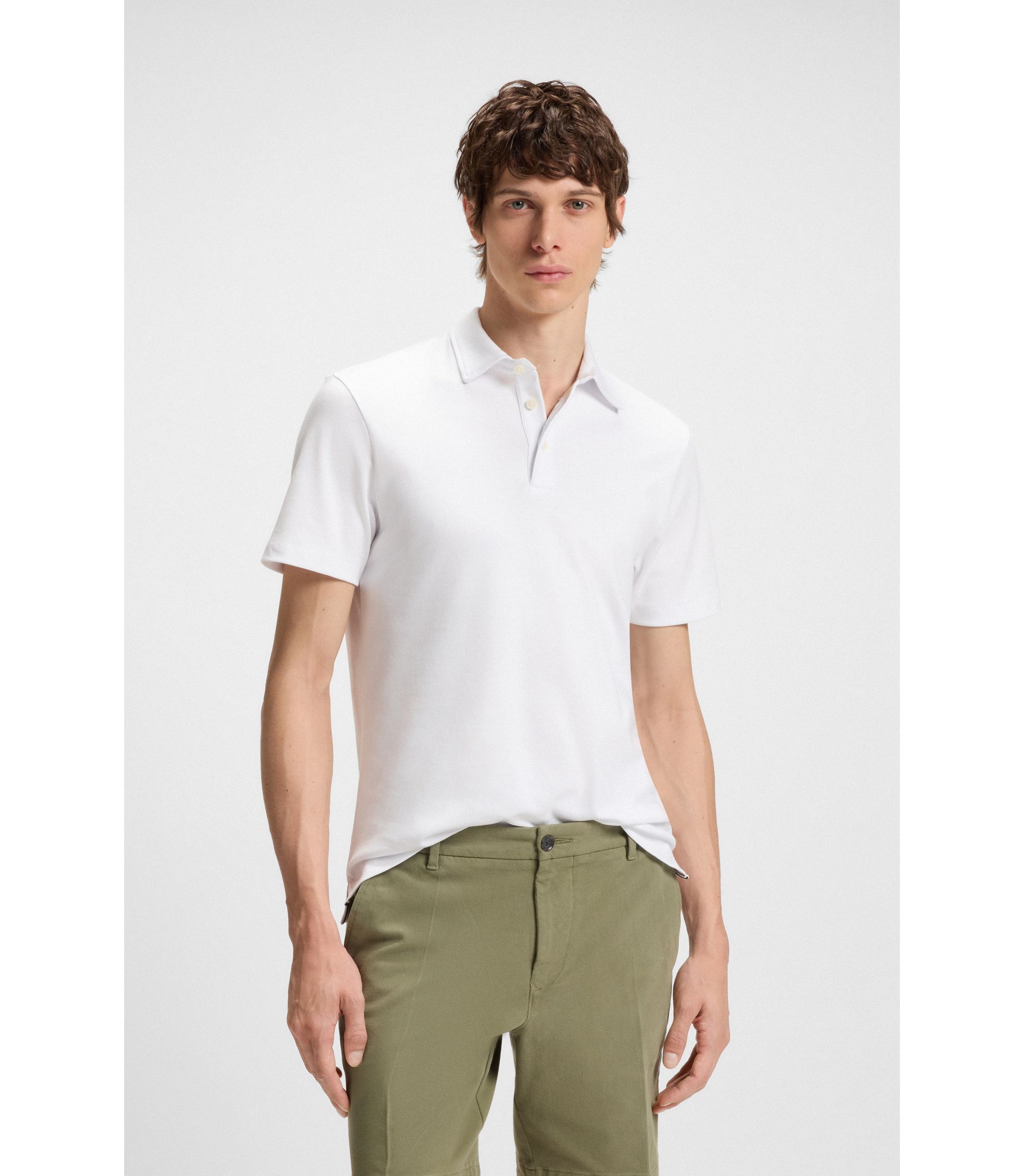 BOSS - スリムフィット ポロシャツ コットン ラバーライズドロゴ