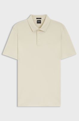 Slim-fit polo shirt in interlock cotton, Natural